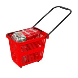 Indkøbskurv på hjul 32 liter, rød