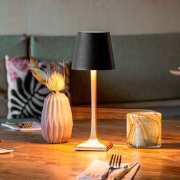 Genopladelig bordlampe Securit Roma, gylden/sort
