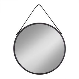 Spejl med PU-strop Ø60 cm, sort