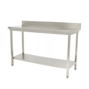 Stålbord m/ hylde og bagkant 70x180