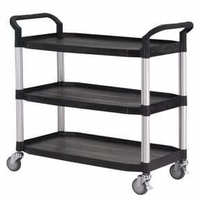 Rullebord i plast 3 hylder, 52x110x102h cm. Alu søjler