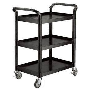 Rullebord i plast 3 hylder, sort. 48x85x100h cm. Søjler i sort