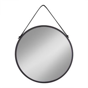Spejl med PU-strop Ø60 cm, sort