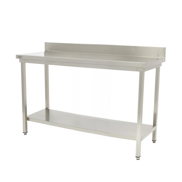 Stålbord m/ hylde og bagkant 70x180