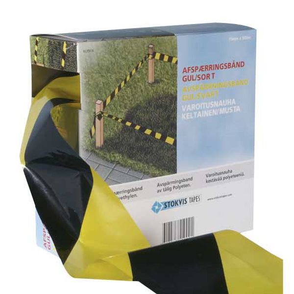 Afspærringsbånd - gul/sort, 500 m.