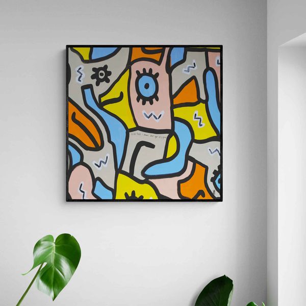 Akustik billede Be F*cking Happy 120x120 cm